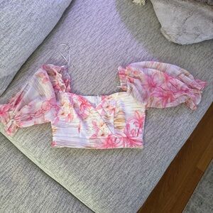Floral Puff Sleeve Top - Pink